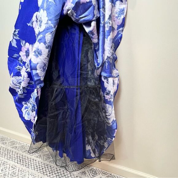 NWT City Studio Blue Floral Pocketed Formal Full Length Fit & Flare Gown 9 - Picture 11 of 12